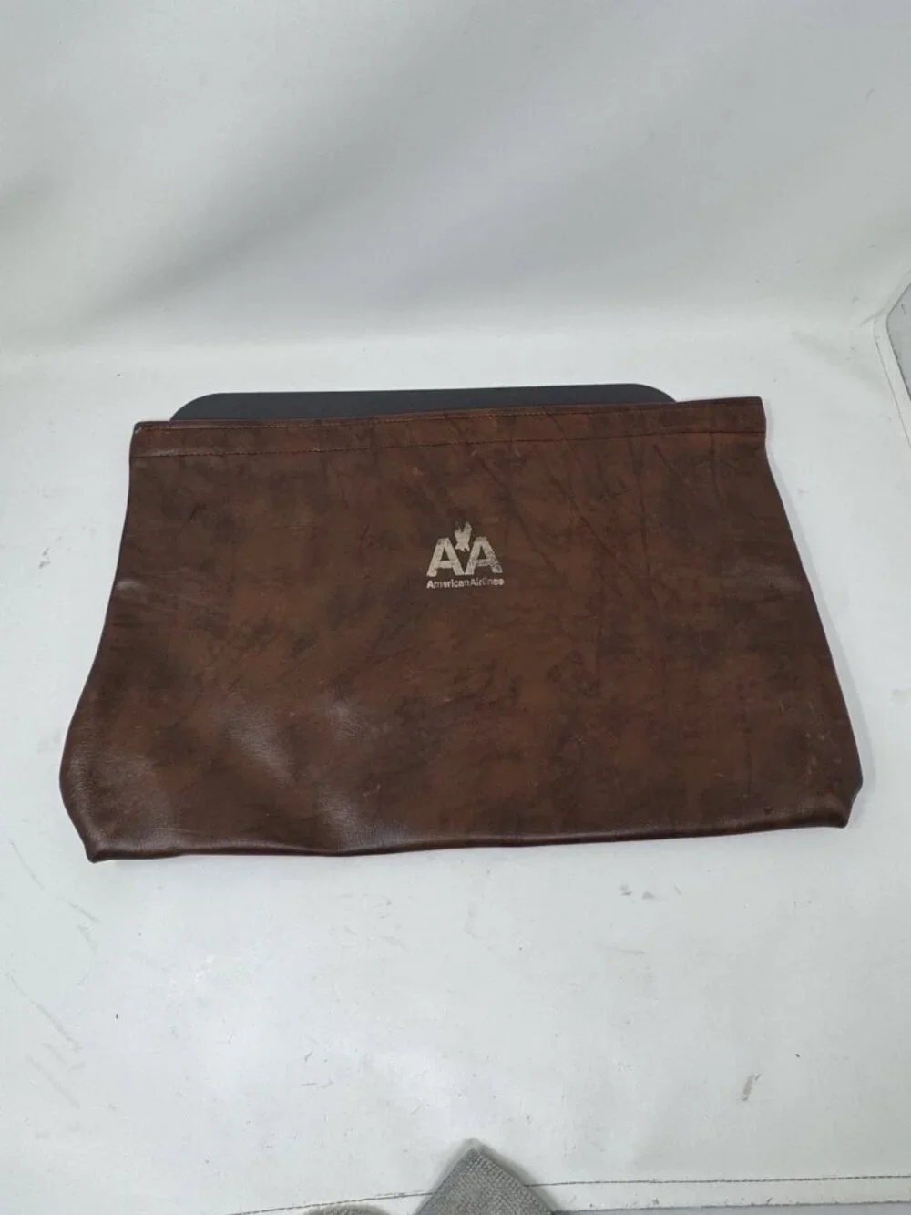 Vintage American Airlines AA Brown Squeeze Open Flight Travel Document Bag Pouch